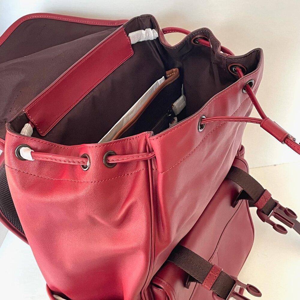 Coach League Flap Backpack Dark Ruby Leather Lapt… - image 8